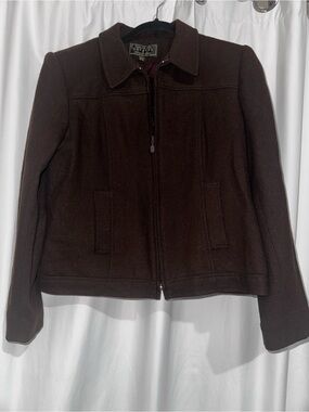 Vintage 90s Express Compagnie Internationale Wool Zip Jacket Brown 9/10